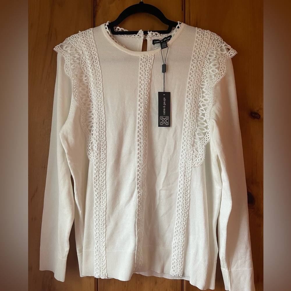 CABLE AND GAUGE nwt sweater with lace like details SIZE LARGE